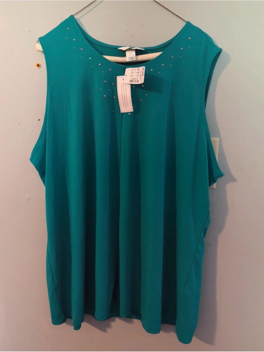 CJ Banks Teal Sleeveless Tank with Rhinestone Detail
